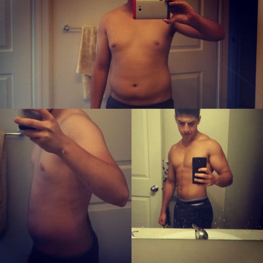 A progress pic of a 5'7" man showing a snapshot of 150 pounds at a height of 5'7