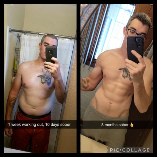 45 lbs Fat Loss Before and After 6 foot 1 Male 220 lbs to 175 lbs
