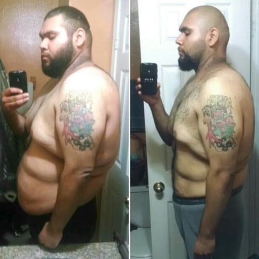 A photo of a 6'2" man showing a weight cut from 345 pounds to 256 pounds. A respectable loss of 89 pounds.