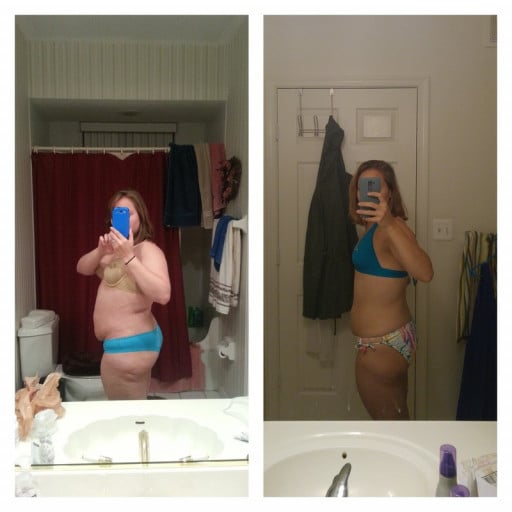 A progress pic of a 5'4" woman showing a weight reduction from 191 pounds to 150 pounds. A total loss of 41 pounds.