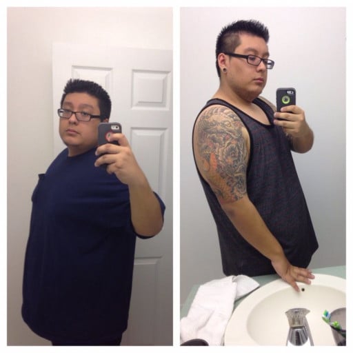A progress pic of a 6'0" man showing a fat loss from 293 pounds to 257 pounds. A net loss of 36 pounds.