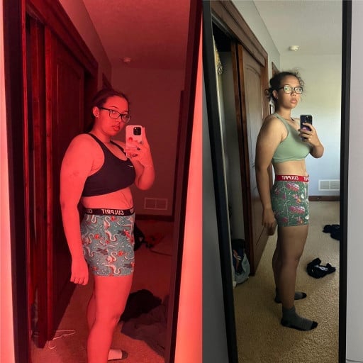 25 lbs Fat Loss Before and After 5 foot 8 Female 205 lbs to 180 lbs