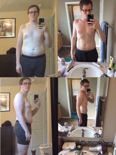 A photo of a 5'10" man showing a weight cut from 195 pounds to 160 pounds. A total loss of 35 pounds.