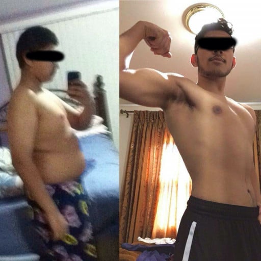 A picture of a 5'11" male showing a weight loss from 205 pounds to 170 pounds. A respectable loss of 35 pounds.