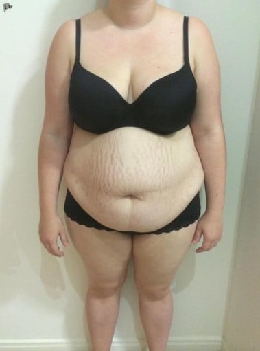 A photo of a 5'4" woman showing a snapshot of 198 pounds at a height of 5'4