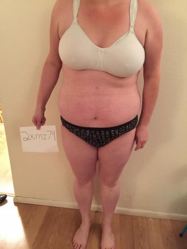 A progress pic of a 5'8" woman showing a snapshot of 227 pounds at a height of 5'8