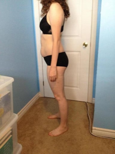A picture of a 5'4" female showing a snapshot of 144 pounds at a height of 5'4
