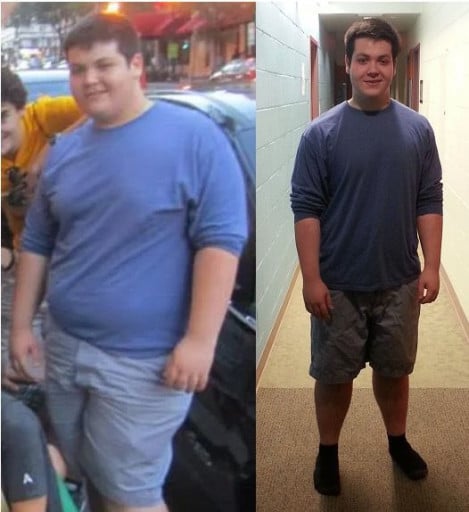 A before and after photo of a 5'10" male showing a weight reduction from 273 pounds to 223 pounds. A respectable loss of 50 pounds.