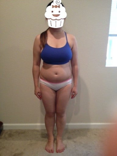 A progress pic of a 5'4" woman showing a snapshot of 145 pounds at a height of 5'4