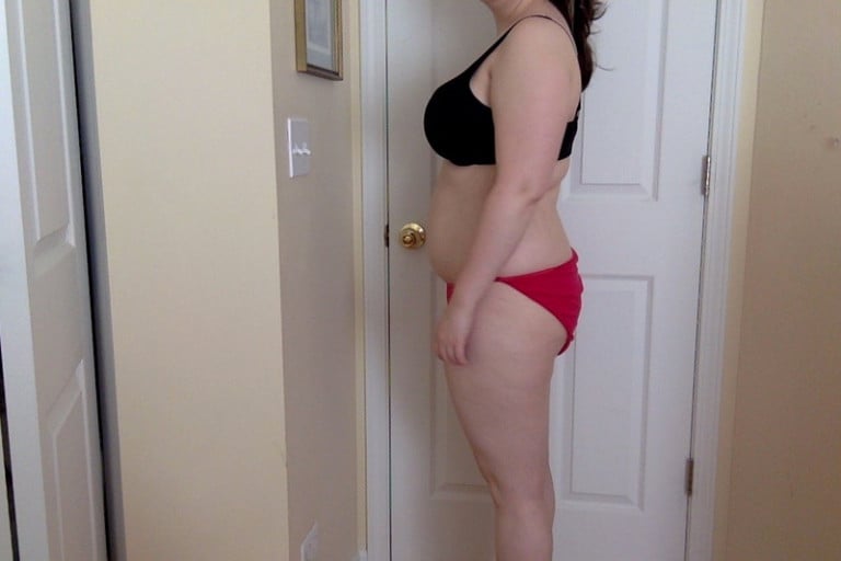 A photo of a 5'5" woman showing a snapshot of 185 pounds at a height of 5'5