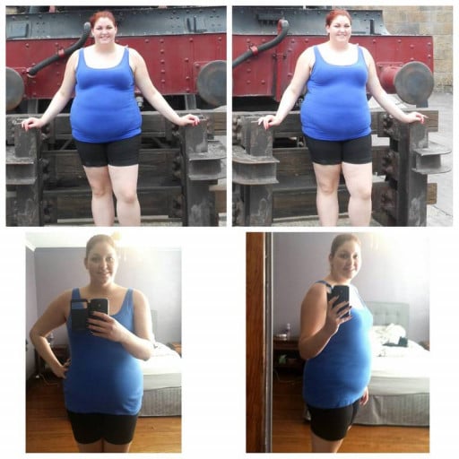 A picture of a 5'10" female showing a weight loss from 281 pounds to 231 pounds. A respectable loss of 50 pounds.