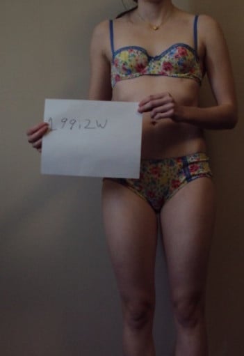 A before and after photo of a 5'4" female showing a snapshot of 116 pounds at a height of 5'4