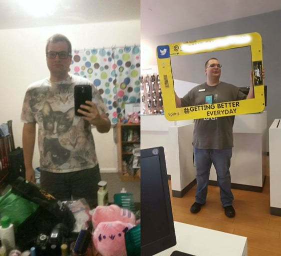 46 lbs Fat Loss Before and After 6 feet 1 Male 301 lbs to 255 lbs
