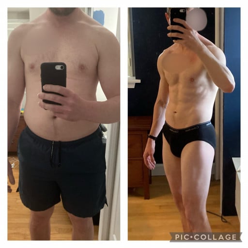 5 foot 10 Male Before and After 39 lbs Weight Loss 195 lbs to 156 lbs