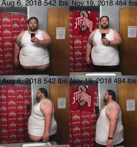 58 lbs Weight Loss Before and After 6 foot 1 Male 542 lbs to 484 lbs