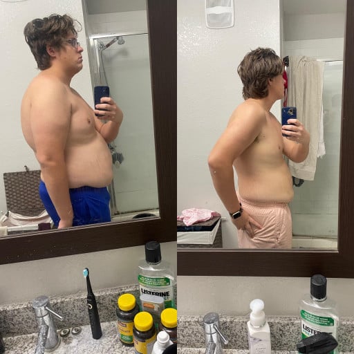 57 lbs Fat Loss Before and After 6 foot 3 Male 317 lbs to 260 lbs
