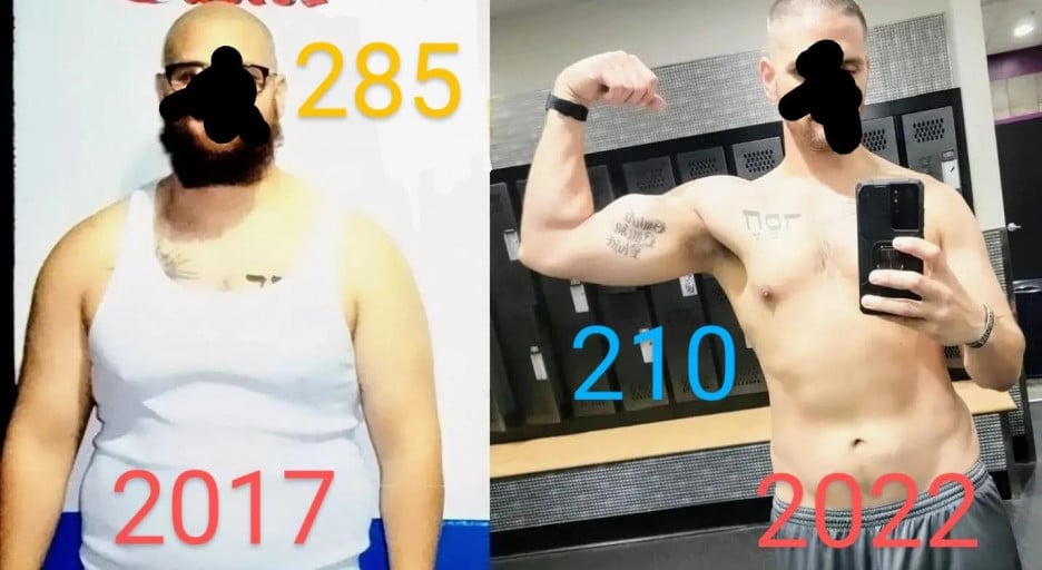 6 feet 1 Male Progress Pics of 75 lbs Weight Loss 285 lbs to 210 lbs