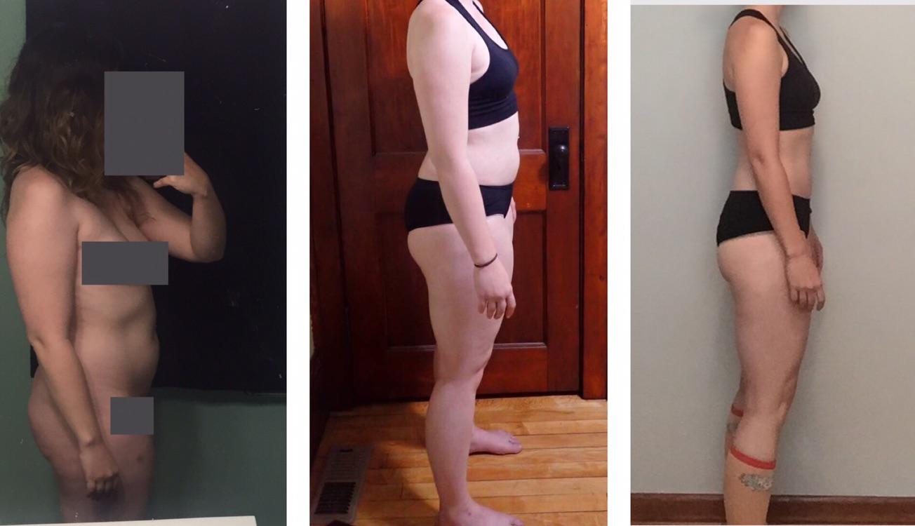 Before and After 34 lbs Fat Loss 5 foot 6 Female 168 lbs to 134 lbs