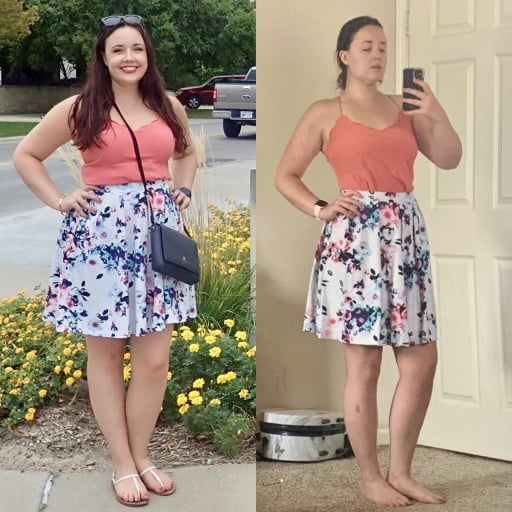 A progress pic of a 5'8" woman showing a fat loss from 189 pounds to 188 pounds. A total loss of 1 pounds.