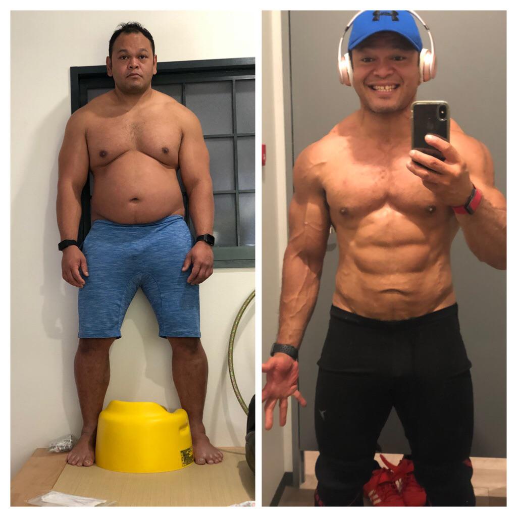 Before and After 71 lbs Fat Loss 5 feet 6 Male 253 lbs to 182 lbs