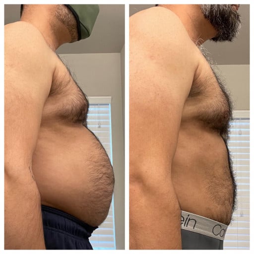 A picture of a 5'10" male showing a weight loss from 192 pounds to 177 pounds. A net loss of 15 pounds.