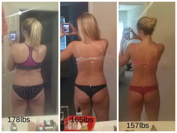 5'11 Female Before and After 21 lbs Fat Loss 178 lbs to 157 lbs
