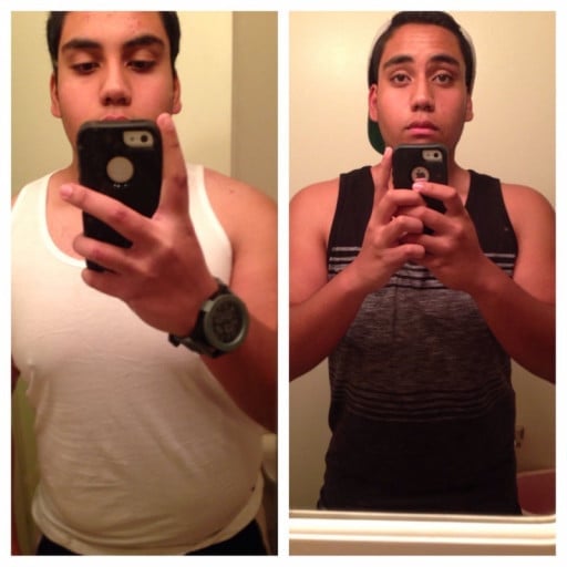 A progress pic of a 5'10" man showing a fat loss from 240 pounds to 215 pounds. A net loss of 25 pounds.