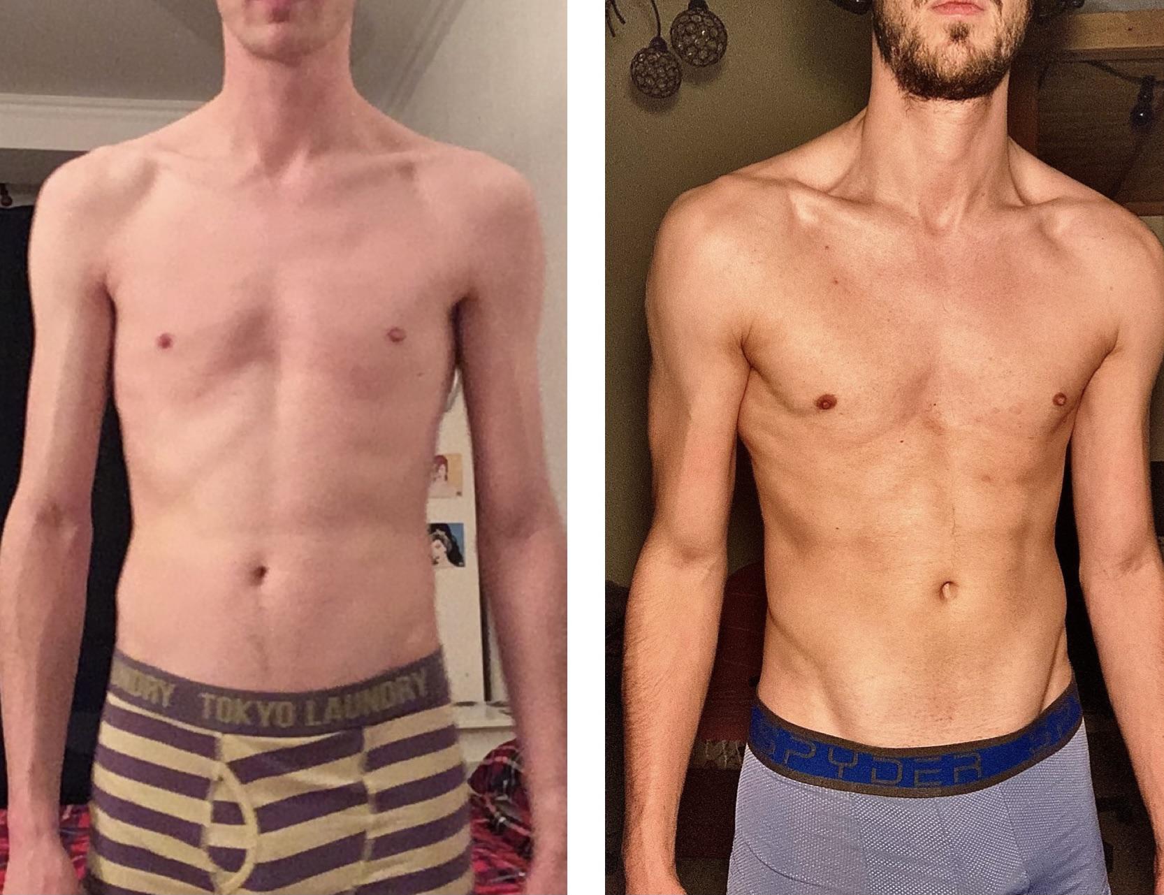 6'2 Male Before and After 33 lbs Weight Gain 137 lbs to 170 lbs