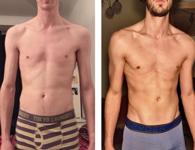 6'2 Male Before and After 33 lbs Weight Gain 137 lbs to 170 lbs