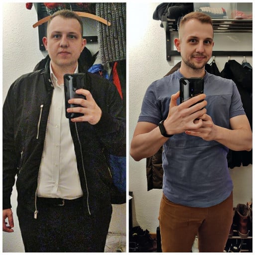 5 foot 11 Male Before and After 90 lbs Weight Loss 267 lbs to 177 lbs