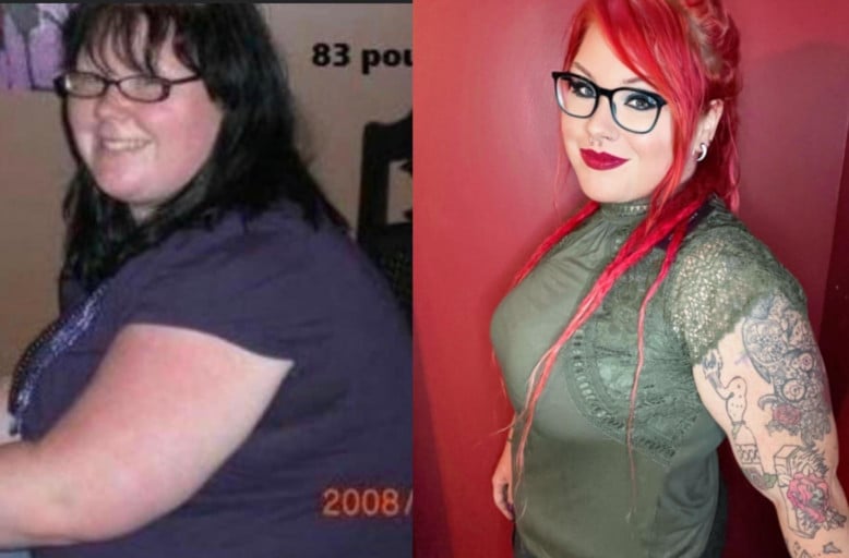 A photo of a 5'4" woman showing a weight cut from 273 pounds to 207 pounds. A respectable loss of 66 pounds.