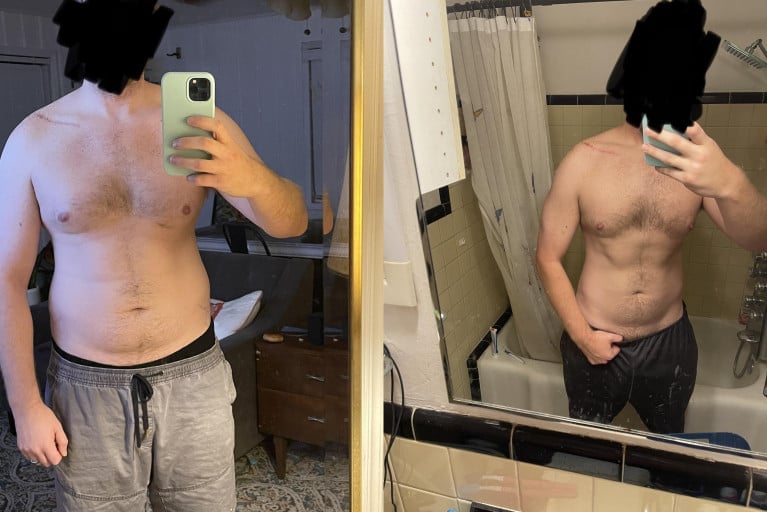 65 lbs Fat Loss Before and After 6 feet 2 Male 275 lbs to 210 lbs