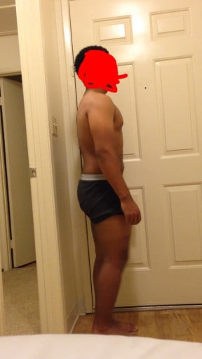 A before and after photo of a 5'4" male showing a snapshot of 168 pounds at a height of 5'4