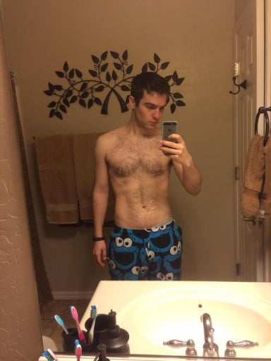 A progress pic of a 5'10" man showing a weight cut from 215 pounds to 155 pounds. A respectable loss of 60 pounds.