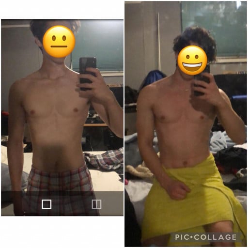 Before and After 26 lbs Weight Gain 5 feet 11 Male 128 lbs to 154 lbs