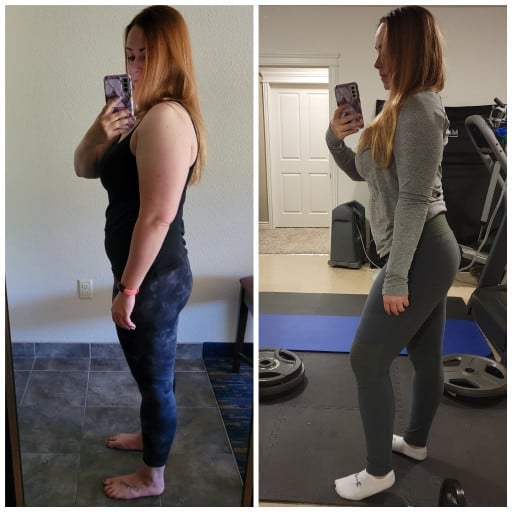 5 foot 10 Female Before and After 25 lbs Fat Loss 210 lbs to 185 lbs