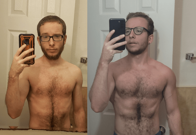 5'7 Male Progress Pics of 24 lbs Muscle Gain 117 lbs to 141 lbs