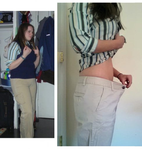 A before and after photo of a 5'4" female showing a weight loss from 145 pounds to 115 pounds. A respectable loss of 30 pounds.