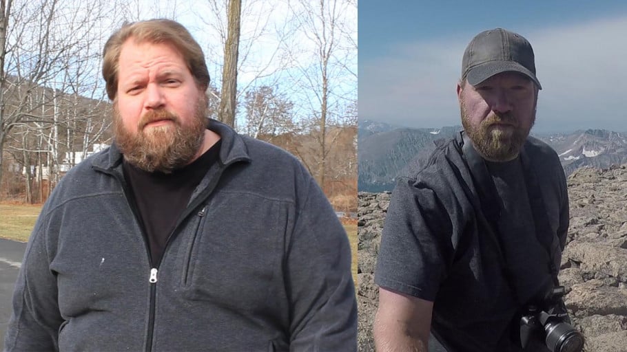 A progress pic of a 6'2" man showing a fat loss from 407 pounds to 277 pounds. A total loss of 130 pounds.