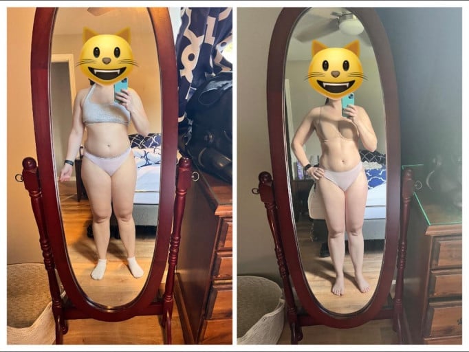 5'2 Female Before and After 7 lbs Fat Loss 160 lbs to 153 lbs