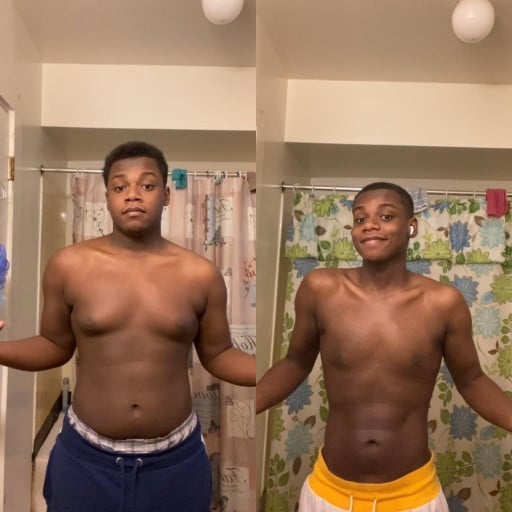 A before and after photo of a 5'10" male showing a weight reduction from 245 pounds to 22 pounds. A net loss of 223 pounds.