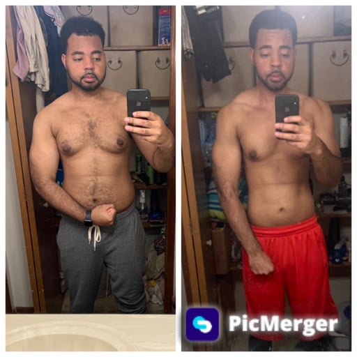 Before and After 51 lbs Fat Loss 6 feet 1 Male 225 lbs to 174 lbs