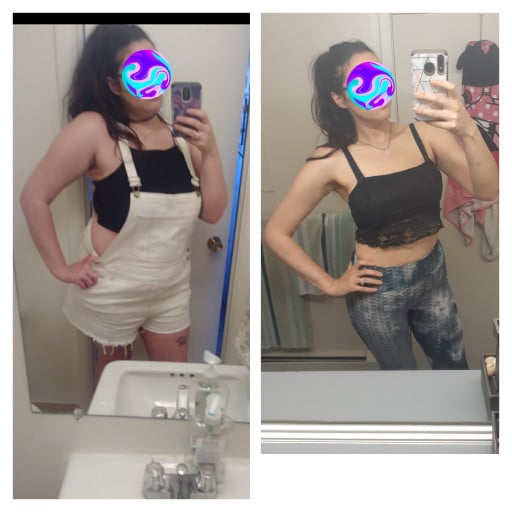 Before and After 70 lbs Weight Loss 5 foot 7 Female 220 lbs to 150 lbs