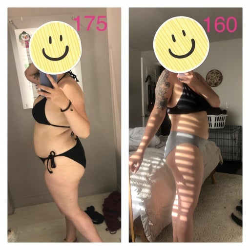 5 feet 6 Female Before and After 17 lbs Fat Loss 176 lbs to 159 lbs
