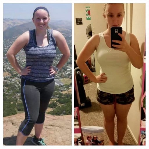 A picture of a 5'3" female showing a weight loss from 160 pounds to 145 pounds. A respectable loss of 15 pounds.