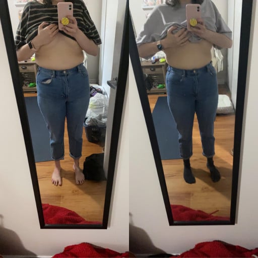 A picture of a 5'8" female showing a weight loss from 185 pounds to 178 pounds. A net loss of 7 pounds.
