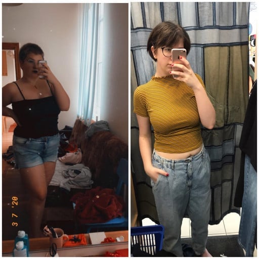 Before and After 77 lbs Weight Loss 5 foot 6 Female 224 lbs to 147 lbs
