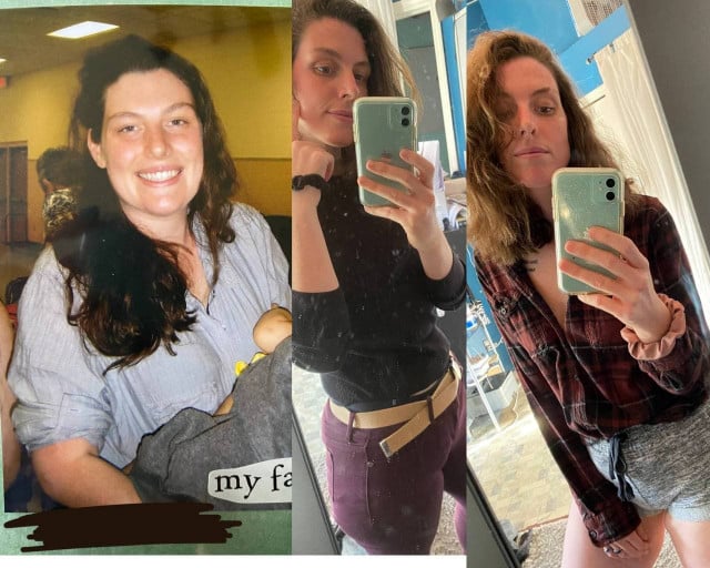 A before and after photo of a 5'11" female showing a weight reduction from 240 pounds to 155 pounds. A net loss of 85 pounds.