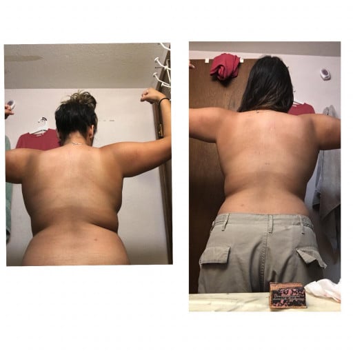 F/24/5’2 [174>164= loss of 10] different is 2 1/2 weeks. Portion control and some weight lifting at home. Felt myself get heavy last month after a stressful month. Goal weight is 140