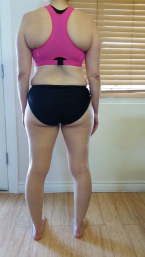 A progress pic of a 5'5" woman showing a snapshot of 155 pounds at a height of 5'5